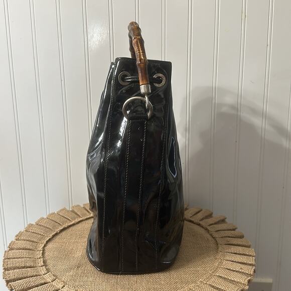 RARE GUCCI Bamboo Handle Tote Bag Black Patent Leather EUC - Picture 5 of 13